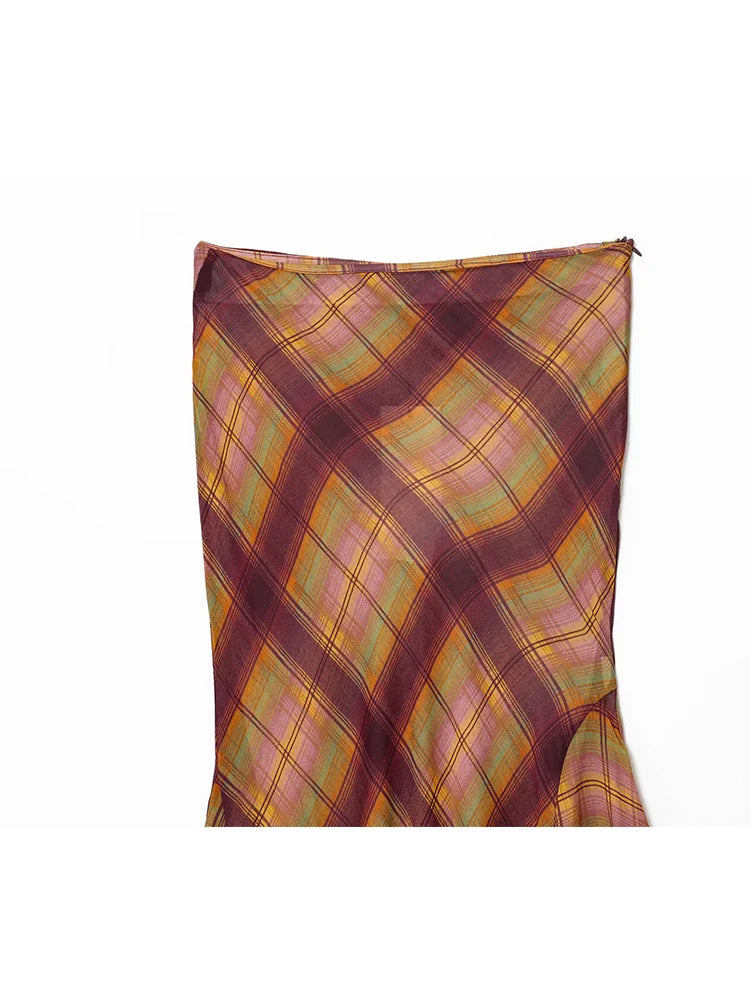 Women Skirts 2025 Women Autumn New Fashion Checkered Print High Waist Asymmetrical Wrinkle Hem Short Skirts Women Elegant Skirts