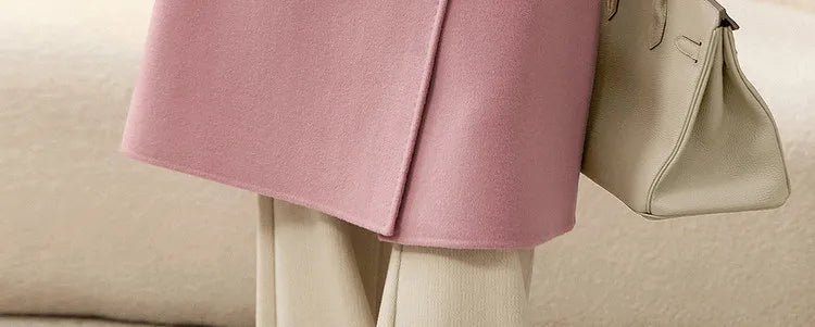 SENTUBILA Women's Long Woolen Overcoats 2025 Winter Outerwear Elegant Turtleneck Warm Double Breasted Belt Wrap Coat W24O42064