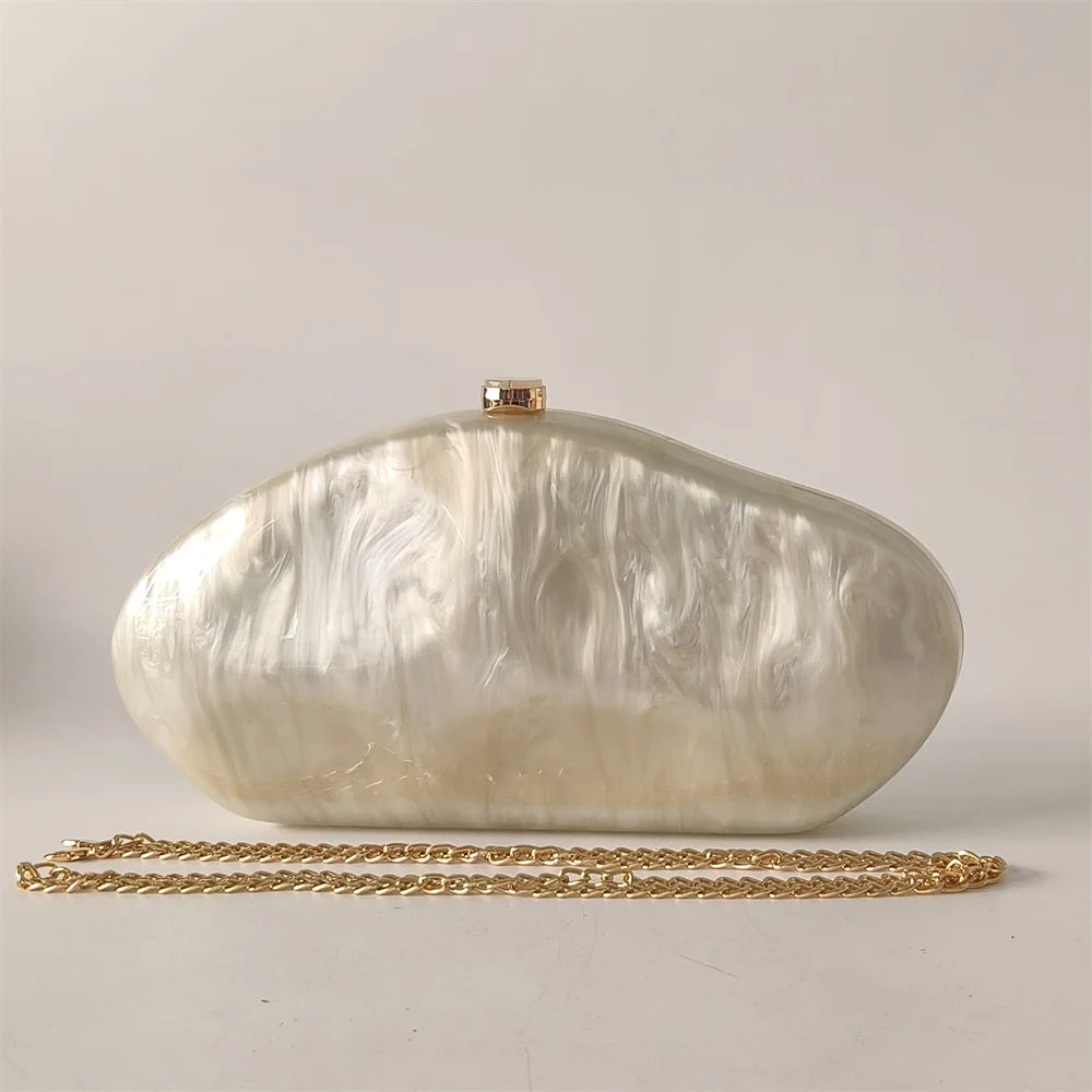 Luxury Elegant Evening Bags Beige Ivory Handmade Shell Purse European American Fashion Shoulder Bags Box Acrylic Lady  Handbags
