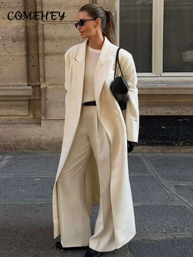 Elegant Women's Woolen Overcoat Lapel Long Sleeve Single Breasted Pocket Warm Long Coat 2025 Autumn Winter Fashion Lady Outwear