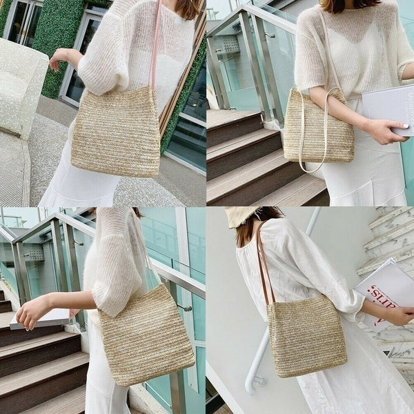 Women's straw woven handbag large rattan basket beach Bag Summer Women Messenger Crossbody Bags Girls Small Beach Handbag New