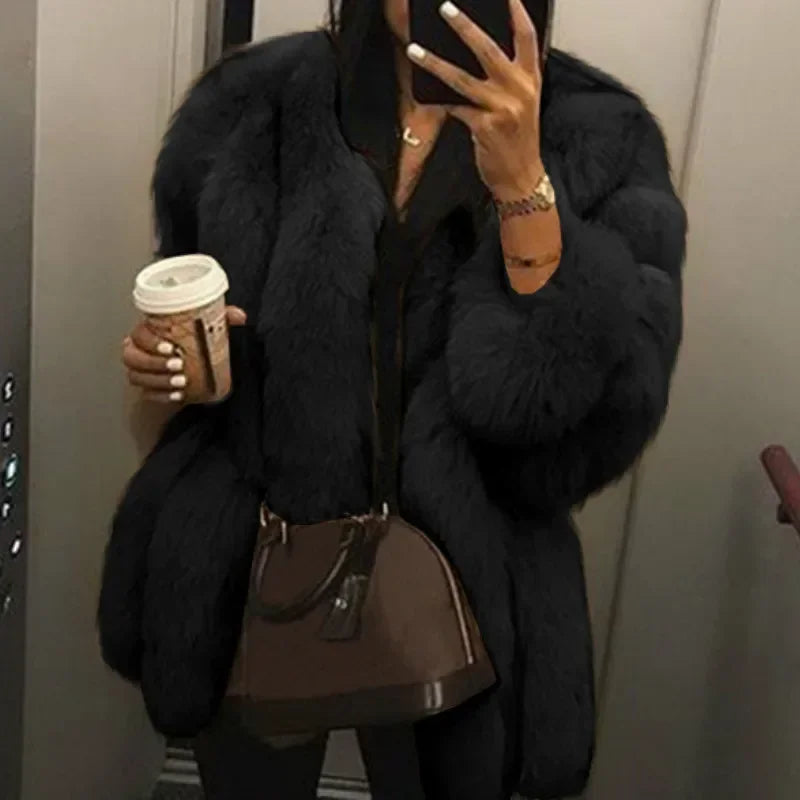 Autumn Winter Faux Fur Jackets for Women Long Sleeve Coat Short Warm Outerwear Clause Jacket Elegant Streetwear Thick Coats