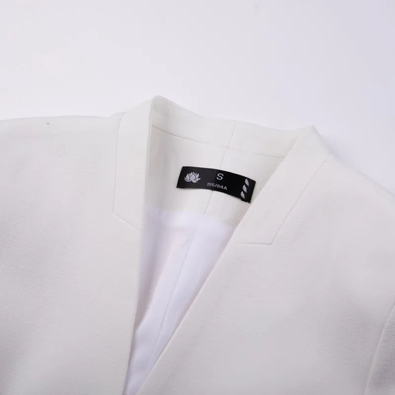 NAVIU Two Piece Dress Suits For Women Long Sleeve Solid Slim Fit Fashionable Momochromatic New Office Ladies Work Wear White