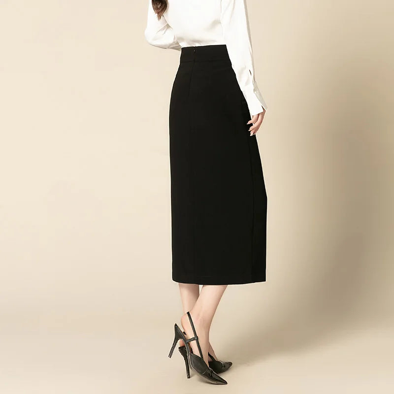 ZUZK Slit Hem Bodycon Skirt Women Elegant  High Waist Slim Skirt Spring Autumn Office Lady Mid-long Work Pencil Skirt