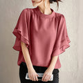 Women Blouse ZANZEA Elegant Office Lady Ruffled Shirts Half Sleeve Solid Casual Fashion Tops 2025 Summer OL Blusas Femininas