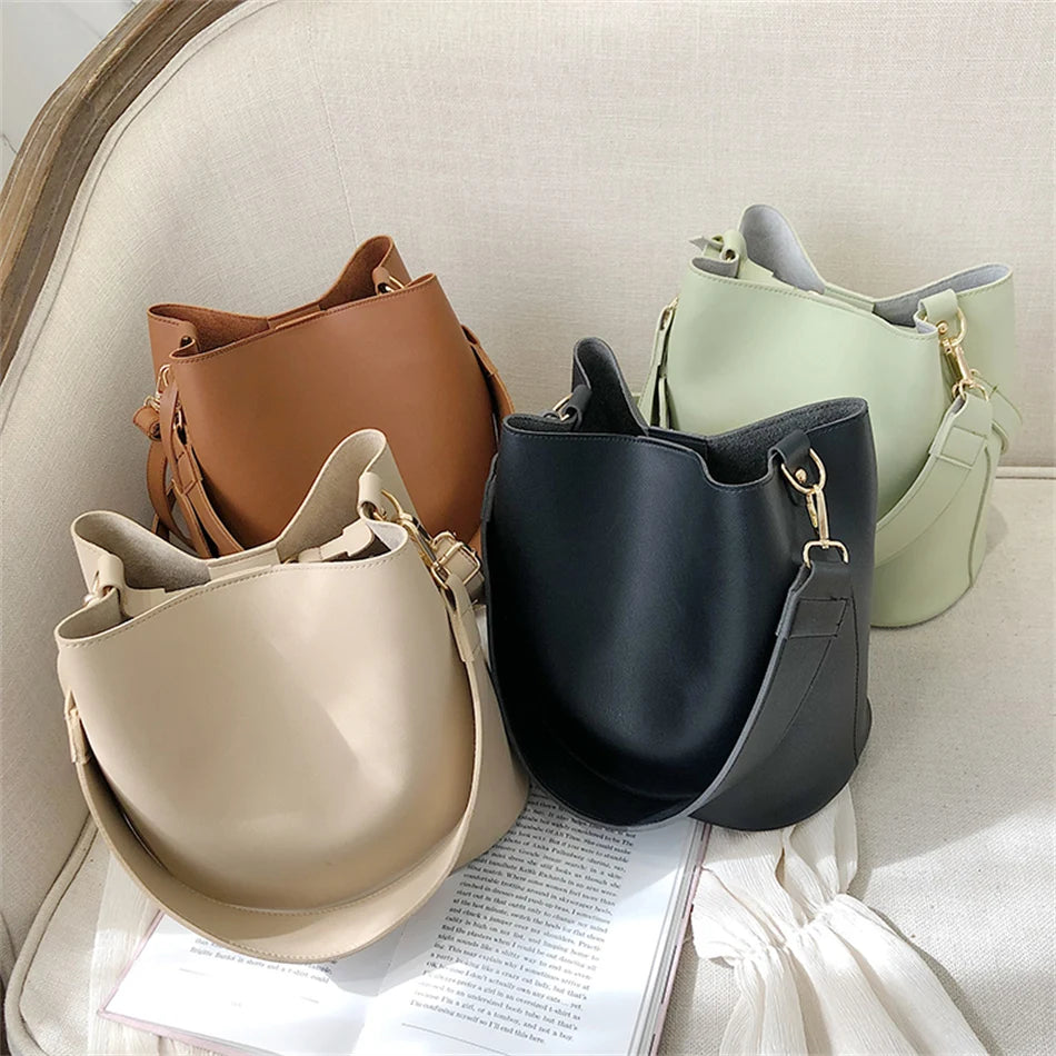 2piece/set Fashion Design Pu Leather Shoulder Crossbody Bag Casual Lady Tote Female Large Capacity Bucket purses and handbags