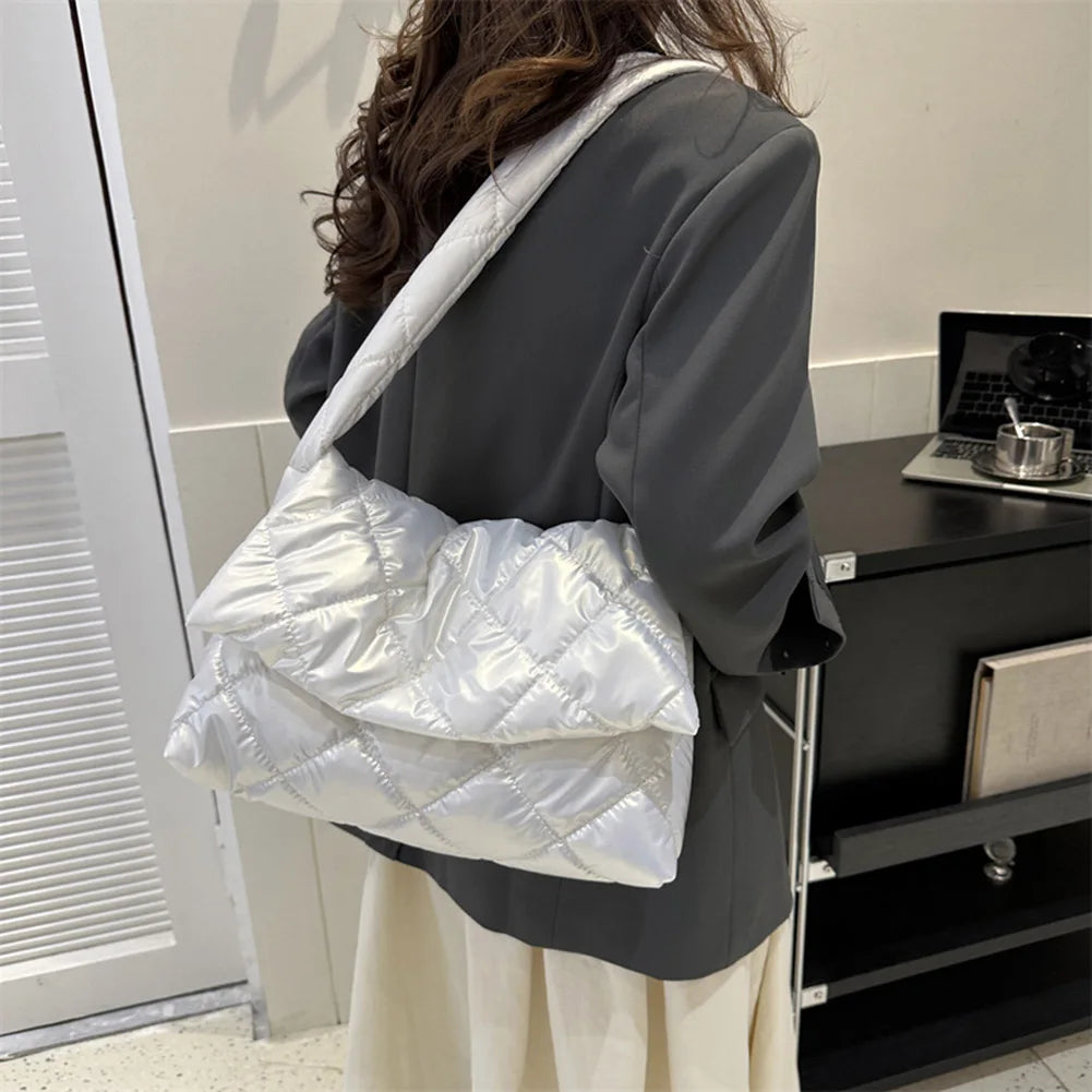 Puffer Tote Bag for Women Shoulder with Adjustable Strap Handbag Underarm Bag Purse Quilted Big Puffy Large Capacity Tote Bag