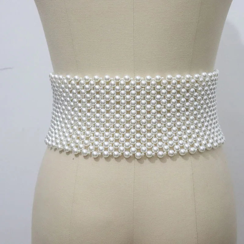 Bead  Pearl Belt For Office Lady Elegant Waist Chains White Female Outfitting Beaded Belt