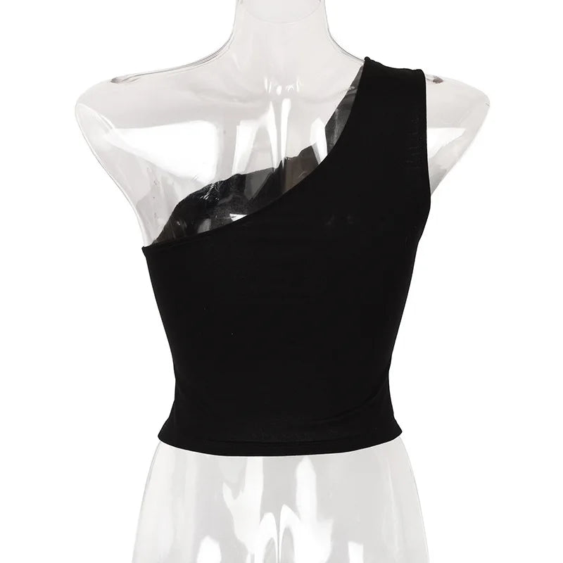 Women Sports Tank Tops Sexy Crop Tops Vest Casual Female One Shoulder Summer Outfits Tops Fitness Elastic