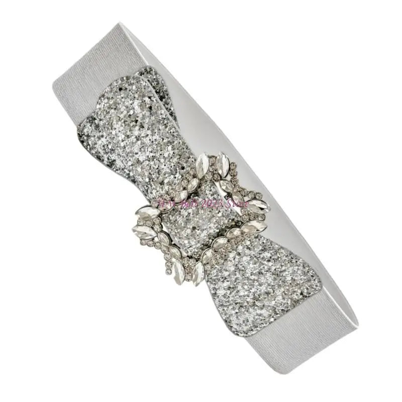 49ME Sparkly Wide Waist Belt Rhinestones Buckle for Hot Girl Glitter Corset Trendy Underbust Waist Chain Belt Disco Party