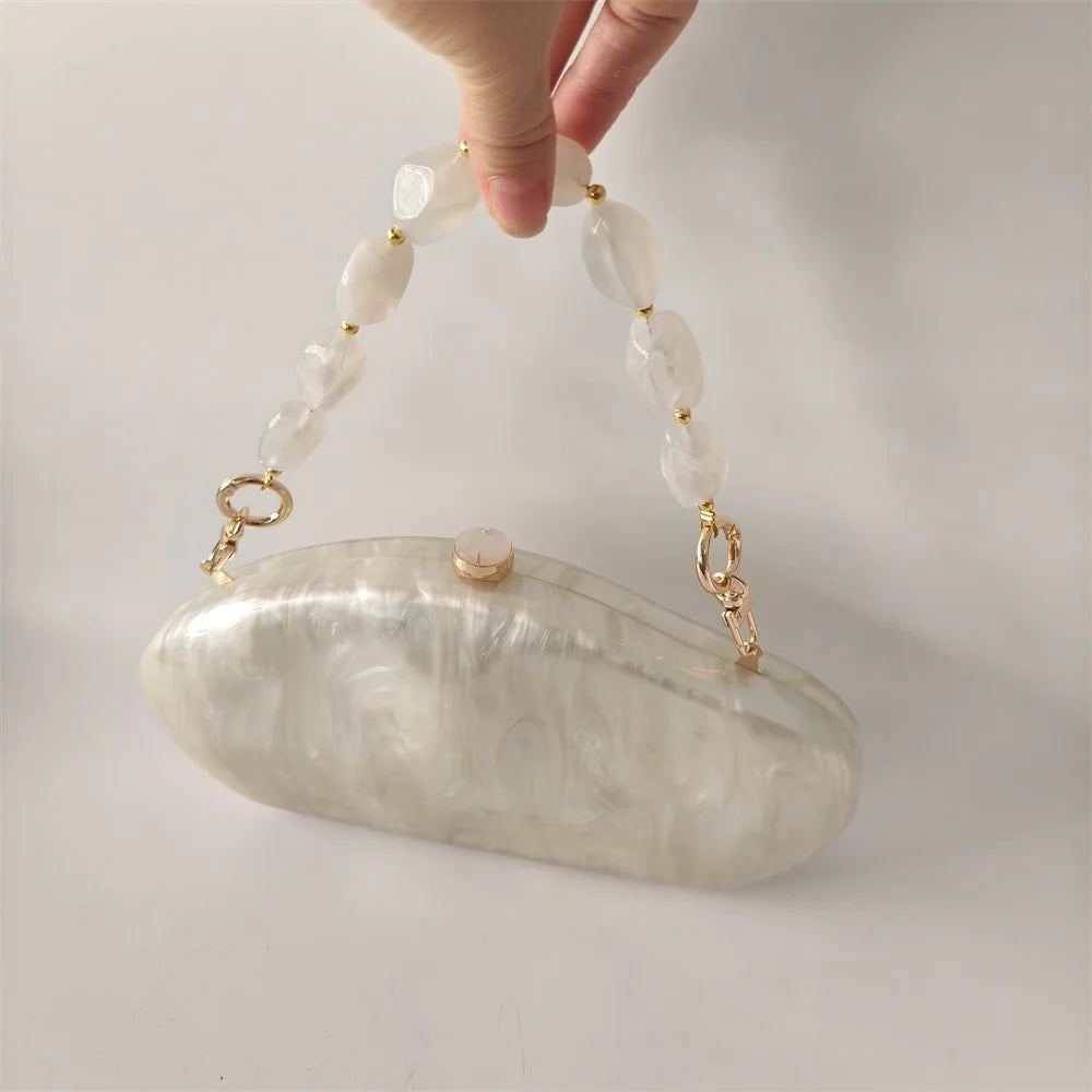 Luxury Elegant Evening Bags Beige Ivory Handmade Shell Purse European American Fashion Shoulder Bags Box Acrylic Lady  Handbags
