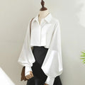 Blouses Tops Women White Black Long Lantern Sleeve Office Lady Temperament Autumn Winter Basic All-match Design Chic Female New