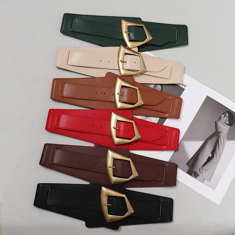 2025 New Fashion PU Elastic force Leather Women Wide Corset Belt Luxury Design Metal Buckle Waist Belt Dress Belt Accessories