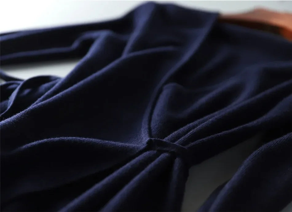 Autumn Winter Sweater Womens Dresses V-neck Wrap Up Dress for Women Woman Clothing Korean Version Loose Elegant Knitted Skirt