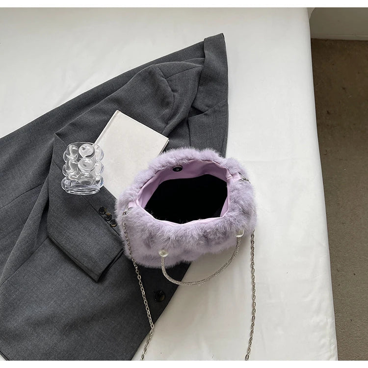 Soft Plush Evening Bags For Elegant Women Fur Dinner Party Clutch Chain Crossbody Winter Warm Luxury Designer Handbags
