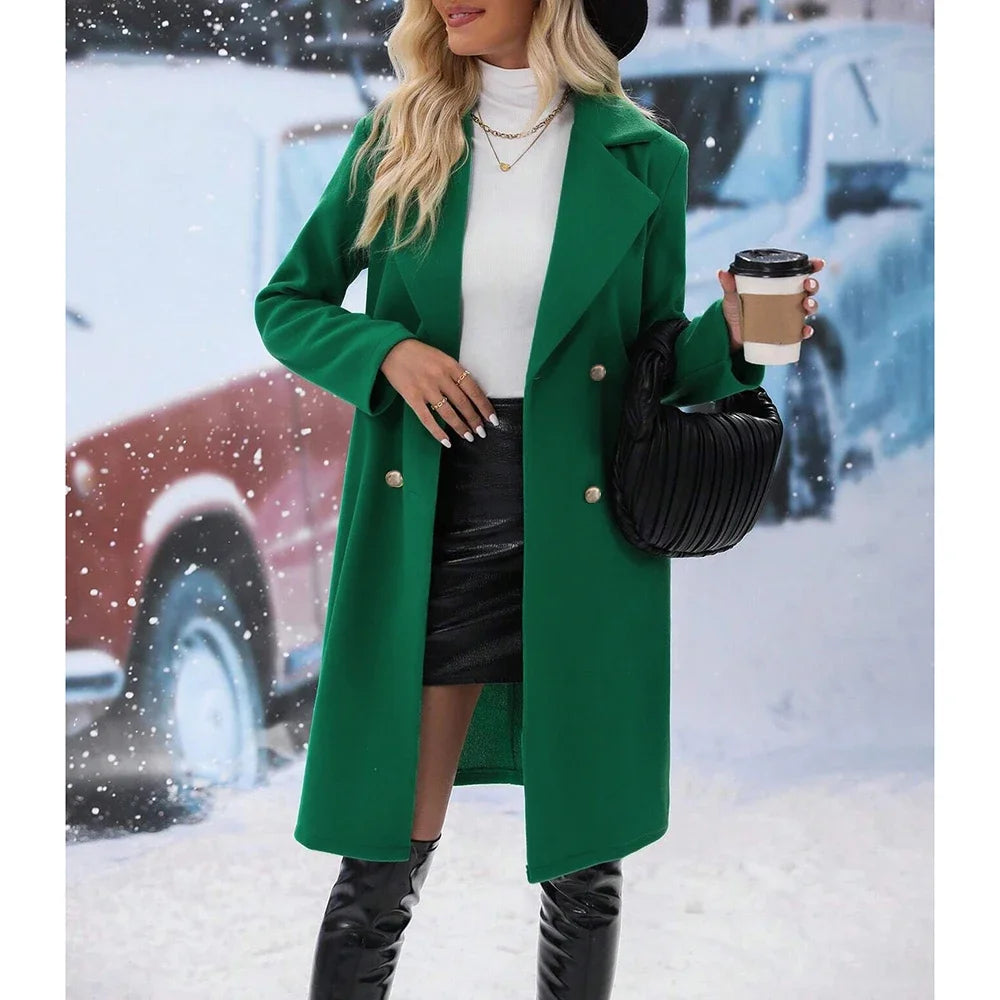 Women's Coats Winter Elegant French Solid Color Long Sleeve Lapel Single Breasted High Street Coats