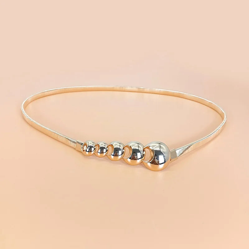 Hot New Women's Metal Spring Waist Chain Luxury Fashion Dress Dot Buckle Elastic Chain Belt Small Elegant Metal Belt For Women