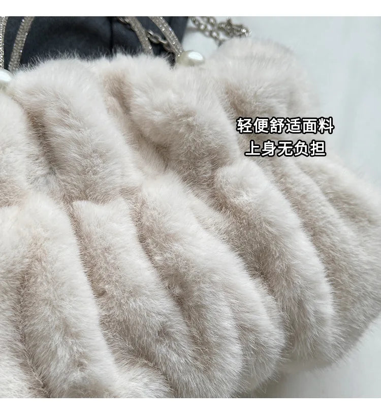 Soft Plush Evening Bags For Elegant Women Fur Dinner Party Clutch Chain Crossbody Winter Warm Luxury Designer Handbags