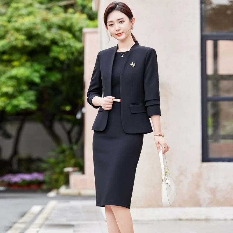 NAVIU Two Piece Dress Suits For Women Long Sleeve Solid Slim Fit Fashionable Momochromatic New Office Ladies Work Wear White