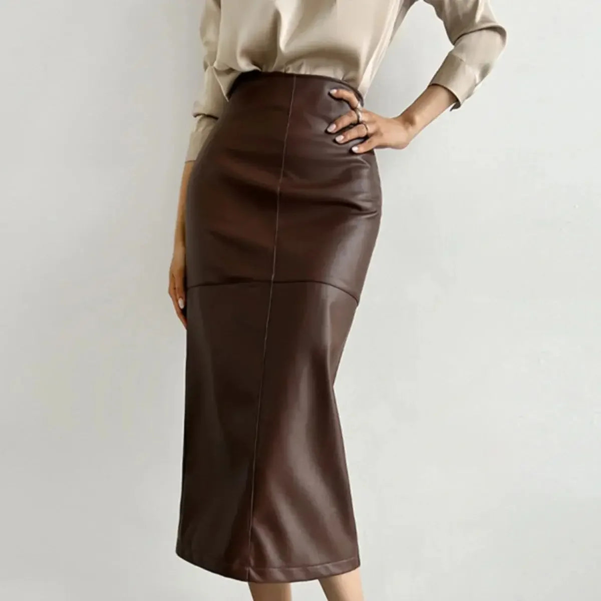 New Fashion Pu Leather Skirt Women Fashion Autumn High Waist Slim Split Wrapped Hip Pencil Skirts Elegant Office Lady Jupe