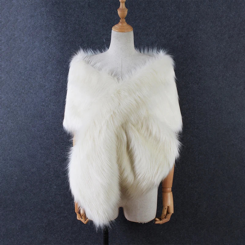 Women Fancy Bridal Wedding Shawl Cape Elegant Winter Warm Faux Fur Long Shawl Stole Wrap Scarf For Evening Party Decor Accessory