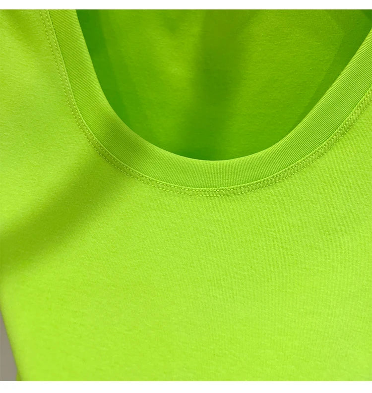 2025 Sexy Square Collar Slim T Shirt Women Cotton Elastic Basic Solid Female Casual Tops Short Sleeve Thin T-shirts See Through