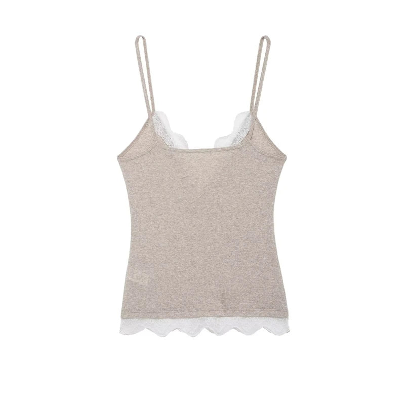 Women's Lace-Trim Cami Top, 3 Colors Available, V-Neck, Thin Straps, Sleeveless Casual Basic Tank