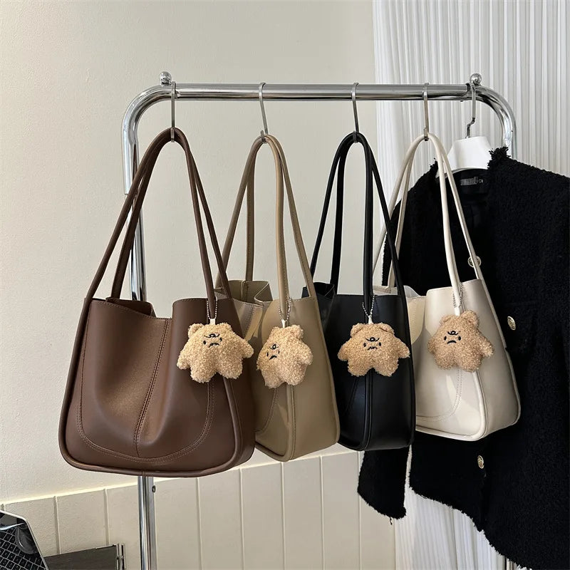 Women's Retro Tote - High-Quality Solid Color, Minimalist Large-Capacity Commuter Handheld/Single-Shoulder