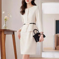 Women's Professional Dresses Suits, Women's Slim Temperament, Hip Dress Skirts, Hosts, Hotel Office Lady Overalls with Belt