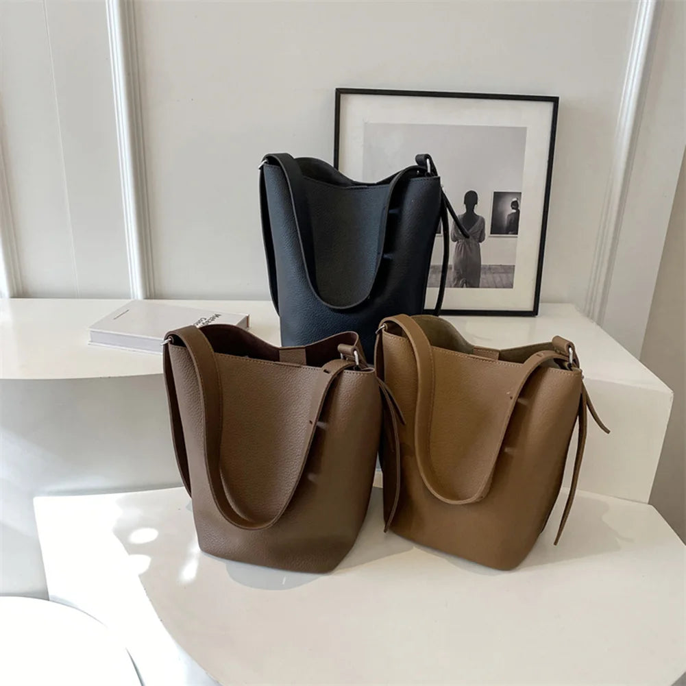 2Pcs/Set Classic Bucket Bag PU Leather Women's Handbag Designer Bag Luxury Grocery Bag Female Shoulder MessengerBag Purse Bolsas