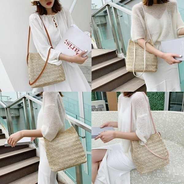 Women's straw woven handbag large rattan basket beach Bag Summer Women Messenger Crossbody Bags Girls Small Beach Handbag New