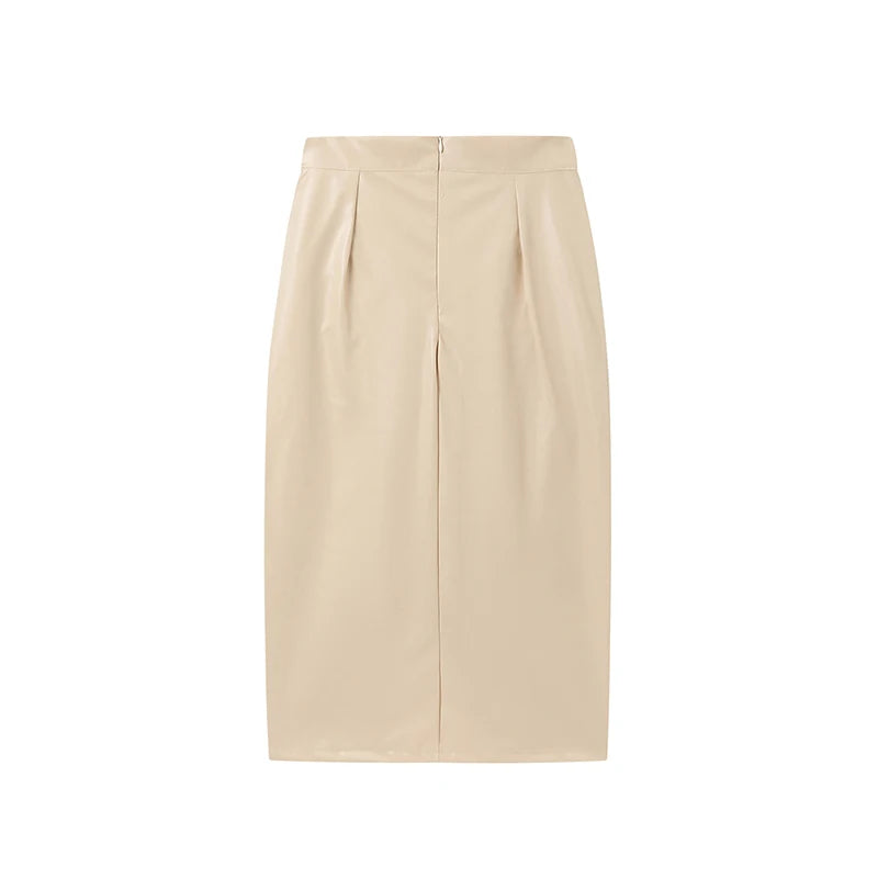 2025 Spring/Summer Women's PU Split Skirt High Waist Zipper Fold Leather Skirt European and American Sexy Hip Bag Skirt