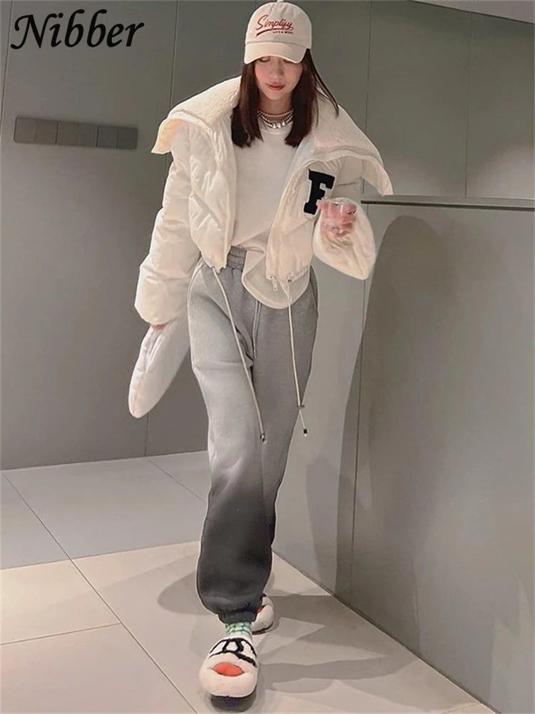 Nibber Letter Printing Winnter Clother For Women Coat Long-sleveed Zipper All-match Down Wadded Jacket Streetwear Casual Warmth
