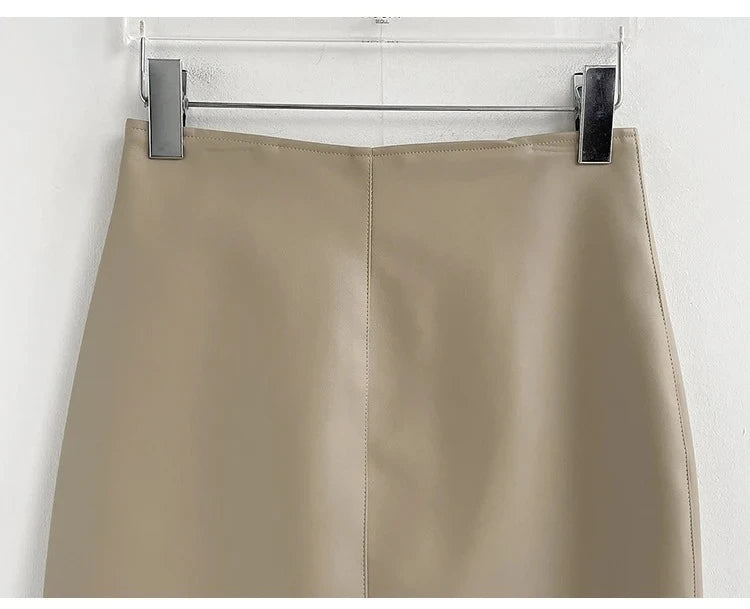 New Fashion Pu Leather Skirt Women Fashion Autumn High Waist Slim Split Wrapped Hip Pencil Skirts Elegant Office Lady Jupe