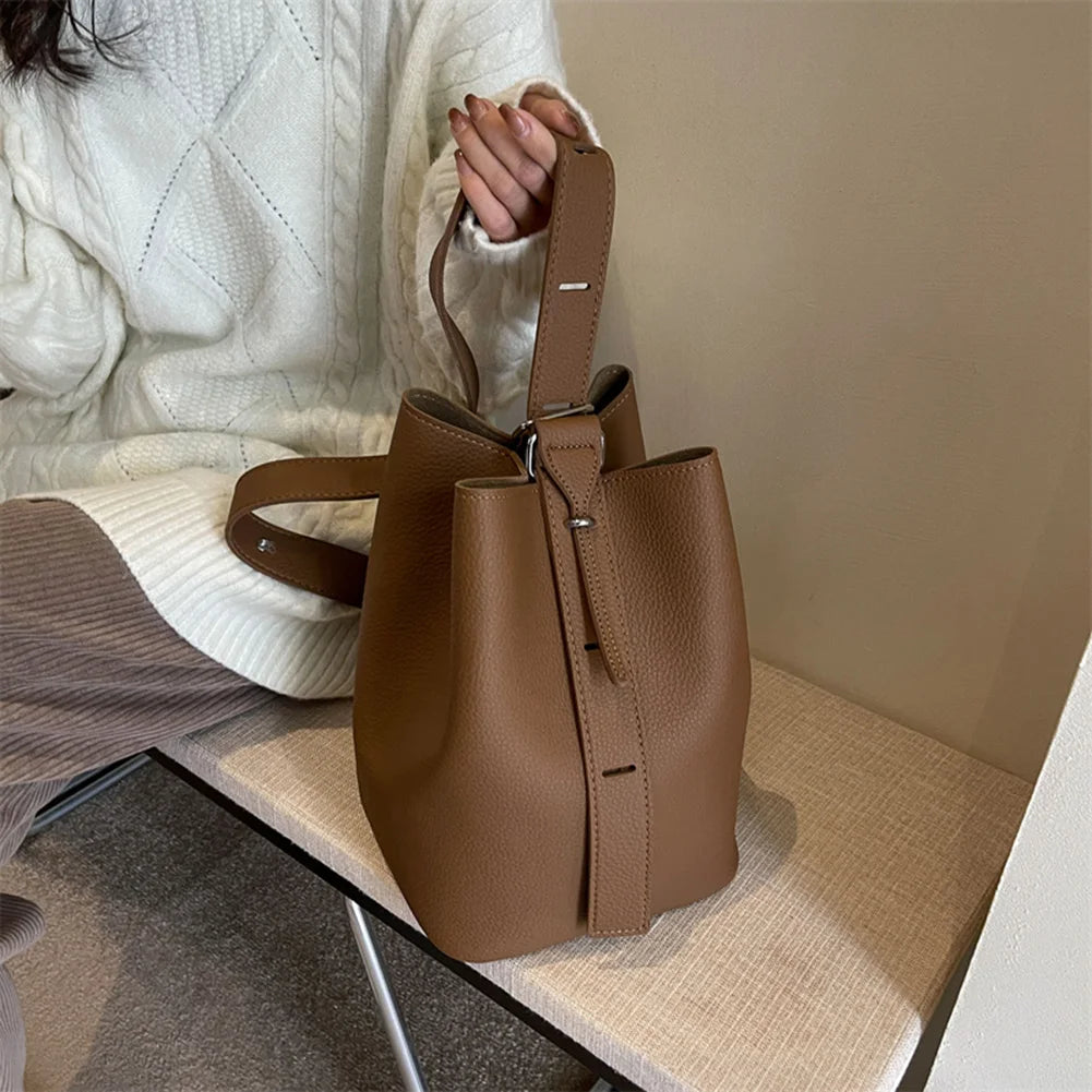 2Pcs/Set Classic Bucket Bag PU Leather Women's Handbag Designer Bag Luxury Grocery Bag Female Shoulder MessengerBag Purse Bolsas