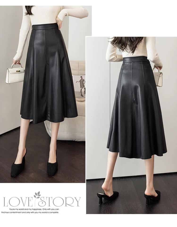 Leather Skirt Women 2025 Autumn Winter New Arrival High Waist PU Skirt Korean Style Maxi A Line Skirt For Women Hot Sale