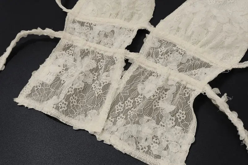 Women Lace Spaghetti Strap Deep V Neck Sexy Cami Top Backless Sheer Crop Tank Summer Chic Transparent Bralette Top 2025 New