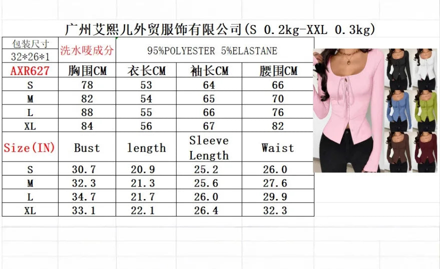 2025 New Women's Long-sleeved T-shirt White Slim Button Pink Cardigan Top Short Fashion Hot Girl Lace-up Tees for Female