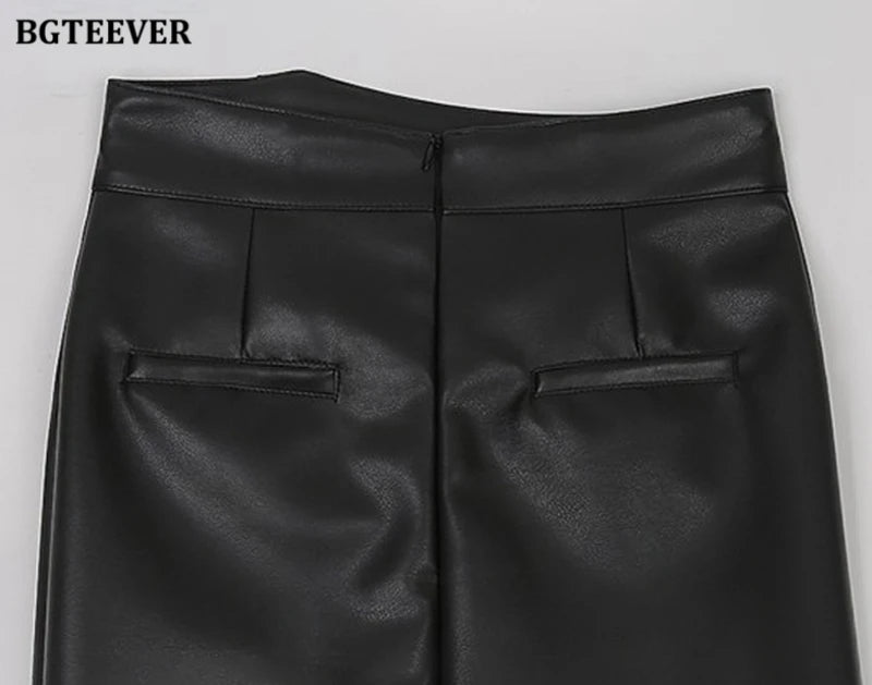 BGTEEVER Stylish Skinny PU Leather Skirts for Women Autumn Winter Elegant Slim Split Package Hip Pu Skirts Female