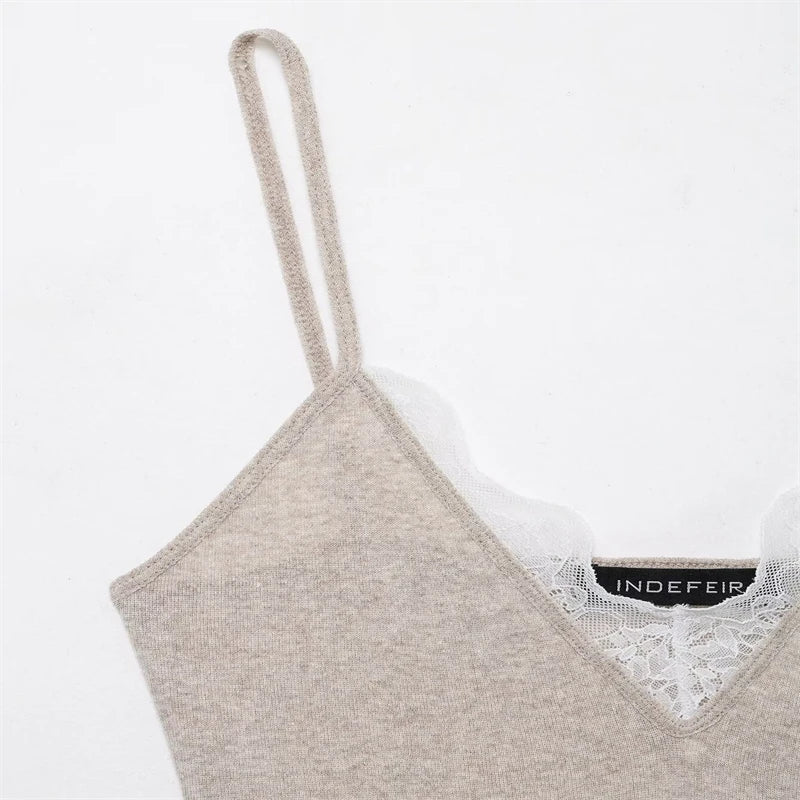 Women's Lace-Trim Cami Top, 3 Colors Available, V-Neck, Thin Straps, Sleeveless Casual Basic Tank