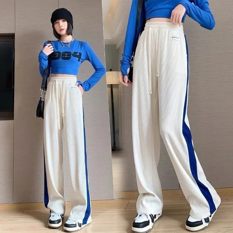 Sports Blue Joggers Female Pants Black Straight Leg Trousers for Women Clothes Elastic Waist Fitness Jogging Loose Sweatpants G