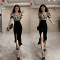 Skirt Suits Women's Two Piece Set Short Sleeve Long Maxi Sexy Female Outfits Slit Party Jacket Vacation 2025 Top and Bottom Full