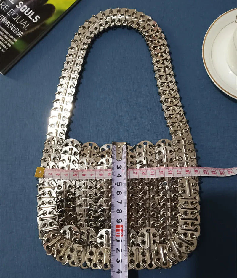 Women's Bag 2025 Trend luxury Designer Handbag Metal Chain Tote Bag Hollow Evening Bag Clutch Female Travel Holiday Shoulder Bag