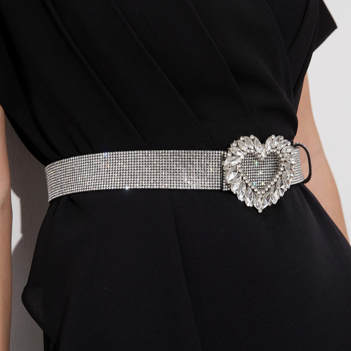 New Fashion Heavy-duty Sparkling Heart-Shaped Glass Buckle Waist Belt for Women Cross-Border Best-Selling Item