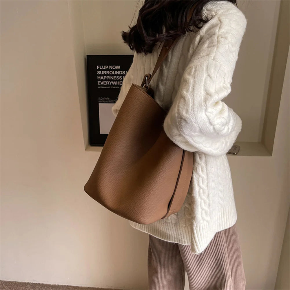 2Pcs/Set Classic Bucket Bag PU Leather Women's Handbag Designer Bag Luxury Grocery Bag Female Shoulder MessengerBag Purse Bolsas