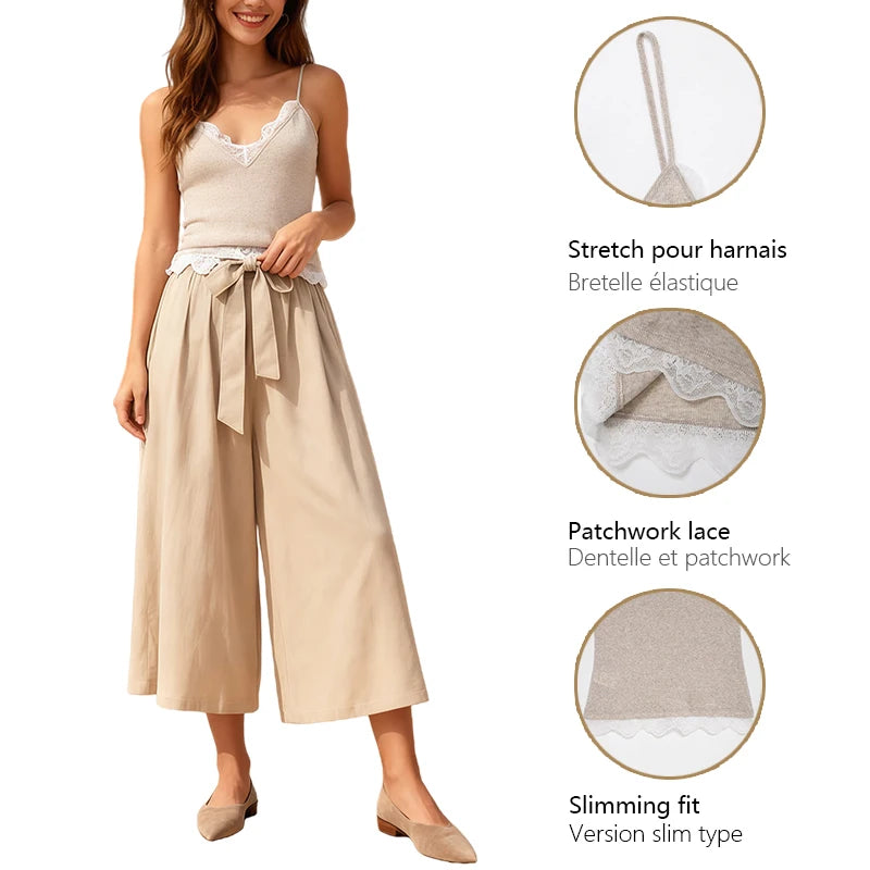 Women's Lace-Trim Cami Top, 3 Colors Available, V-Neck, Thin Straps, Sleeveless Casual Basic Tank