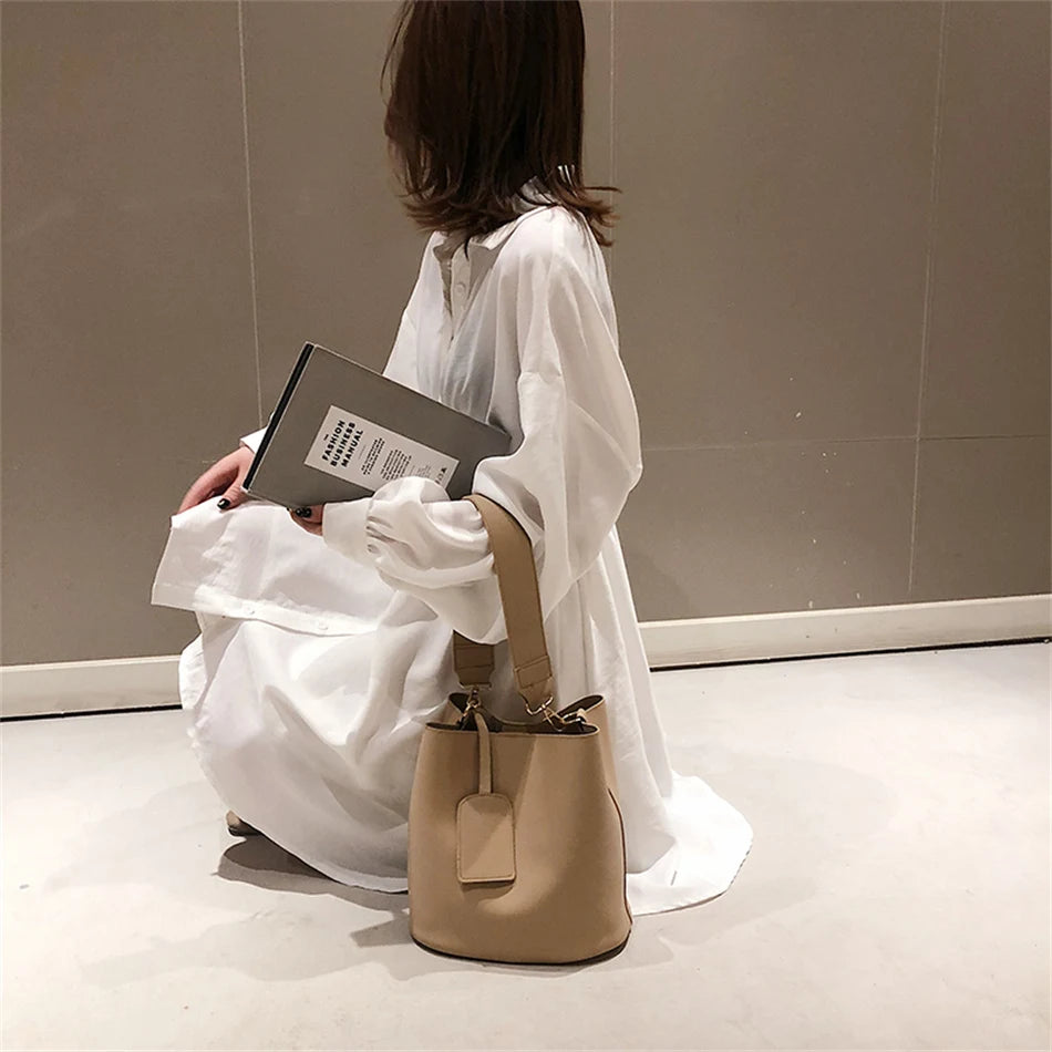 2piece/set Fashion Design Pu Leather Shoulder Crossbody Bag Casual Lady Tote Female Large Capacity Bucket purses and handbags