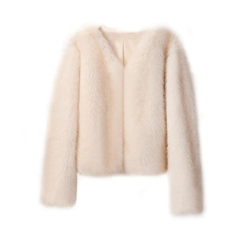 Street Fashion Short Faux Fur Jacket Women 2024 Winter Hot Cool Girls Fluffy Short Fur Jacket