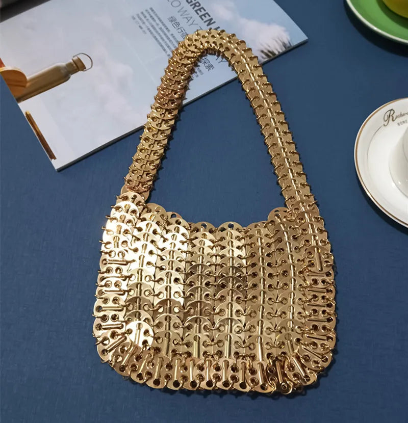 Women's Bag 2025 Trend luxury Designer Handbag Metal Chain Tote Bag Hollow Evening Bag Clutch Female Travel Holiday Shoulder Bag