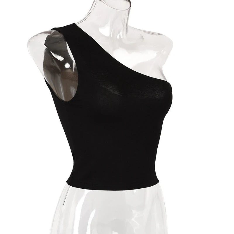 Women Sports Tank Tops Sexy Crop Tops Vest Casual Female One Shoulder Summer Outfits Tops Fitness Elastic